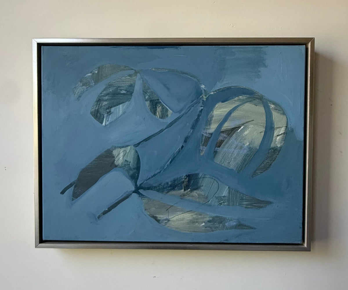 Denim Tulips II, 19x25, framed.